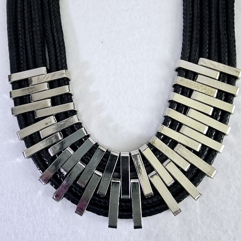 Black Whimsygoth Cord With Adjustable Silver Pieces Necklace With 2" Extender - Picture 6 of 12